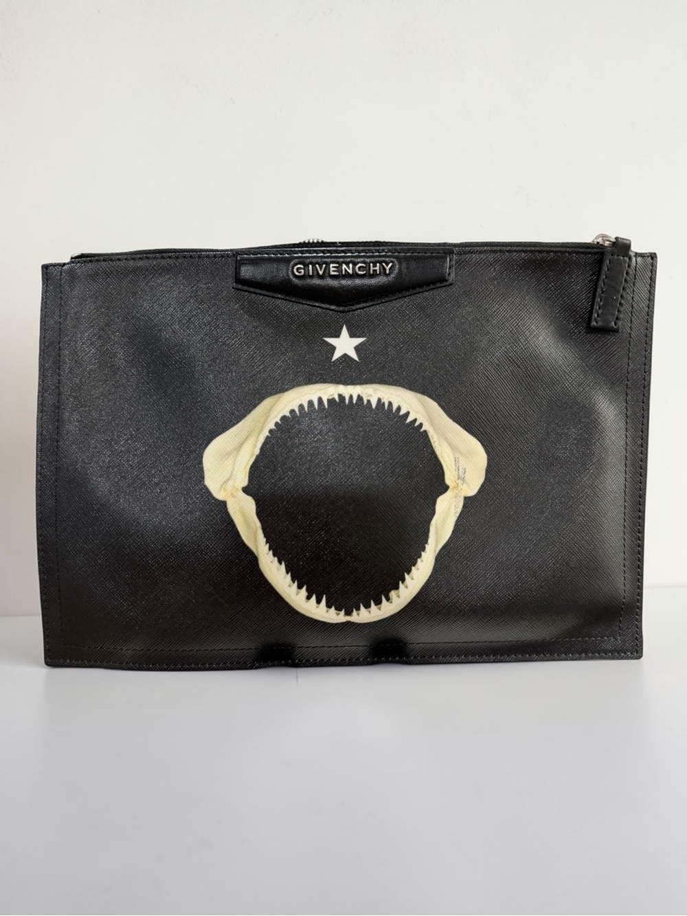Givenchy Black Coated Canvas Shark Jaw Print Antigona Zip Clutch